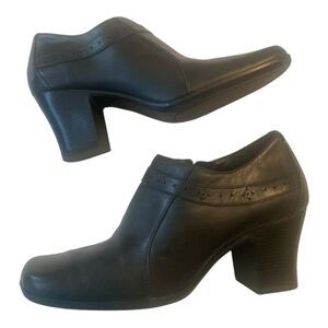 Clarks Black Leather Heeled Boots